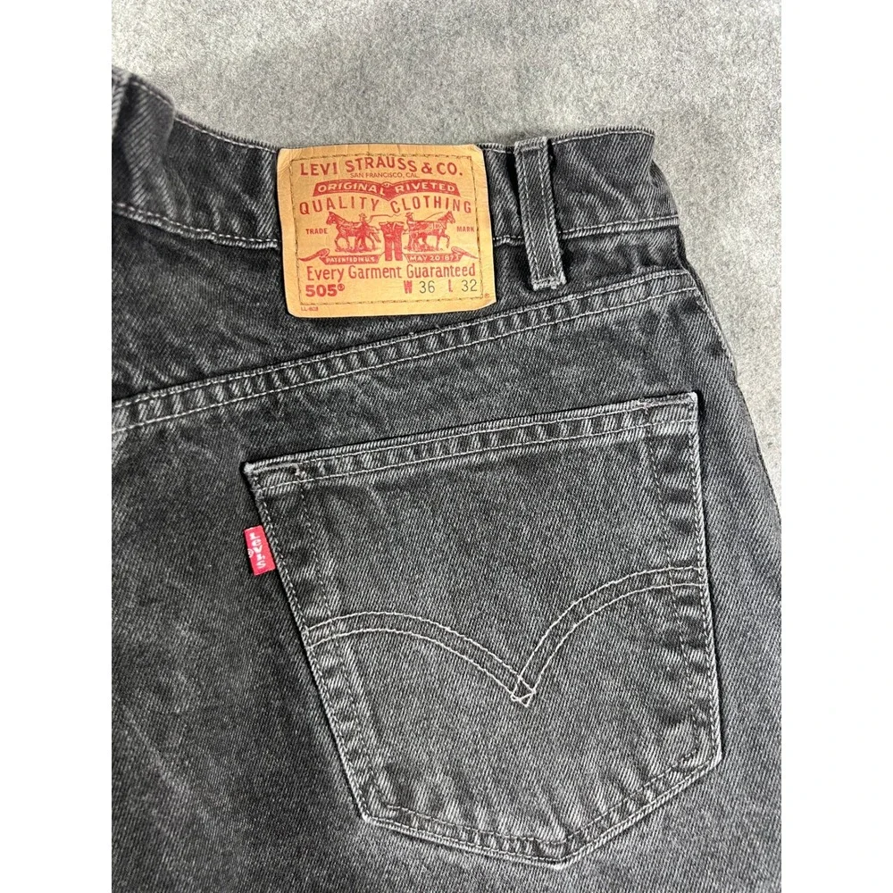 Levis 505 Red Tab Jeans Faded Black Denim Regular Fit Straight Leg Mens 36x32